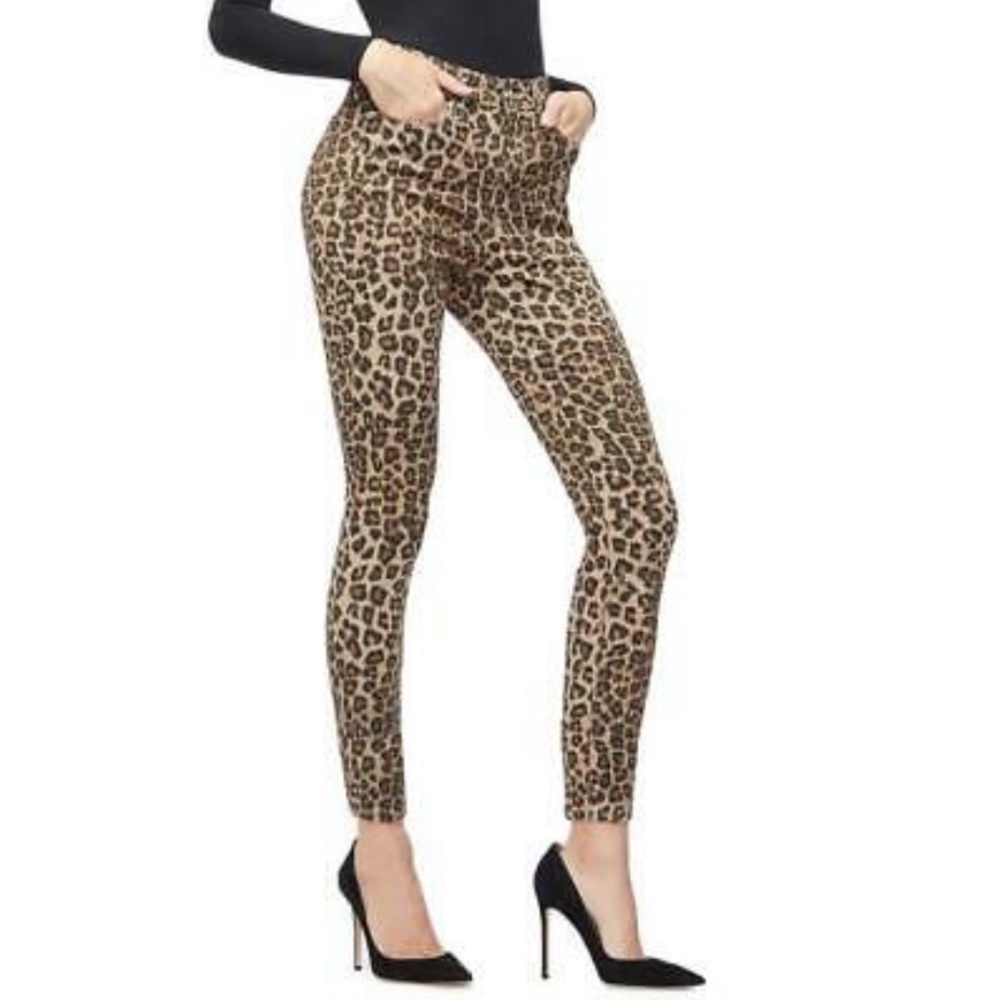 Good American Good Waist Leopard Print Skinny Jeans Ankle
